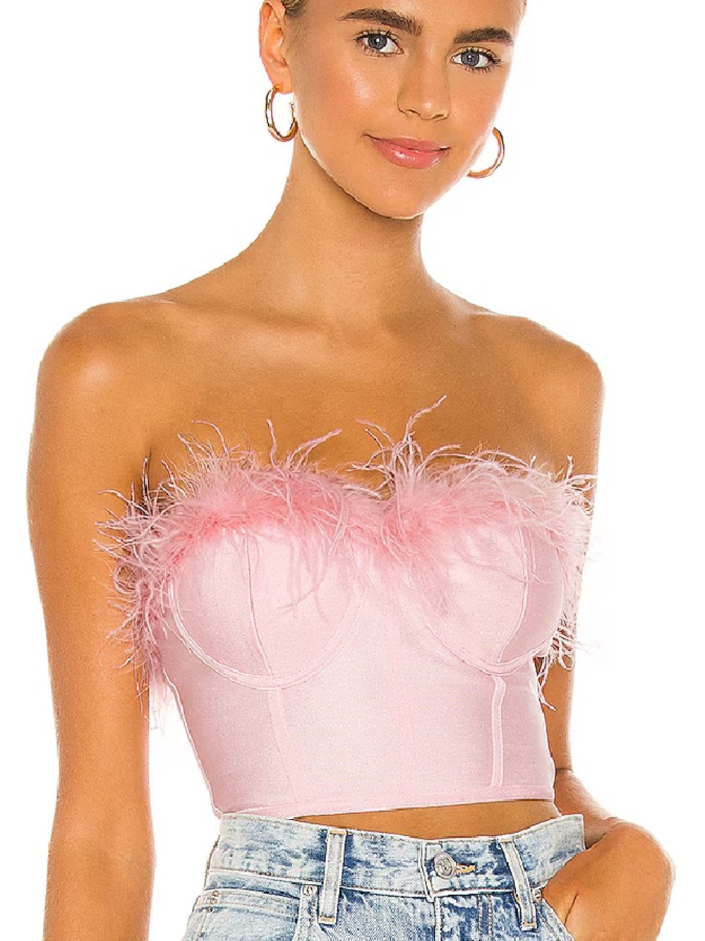 Superdown Revolve Ramona Pink Feather Festival Corset Top Size Small Zip Barbie
